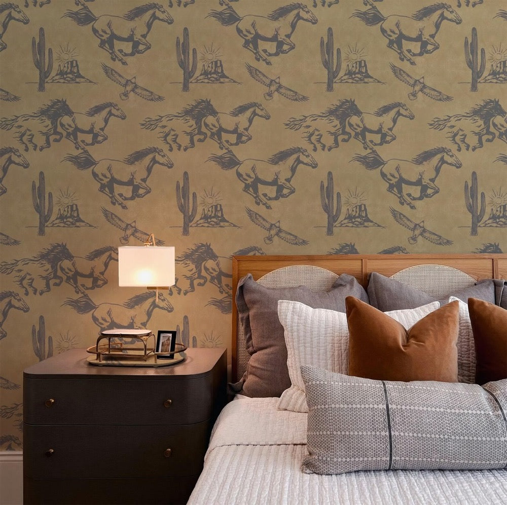Western Cowboy Horse Wallpaper - Peel and Stick Self-adhesive Wallpaper for Accent Wall and Boys Room