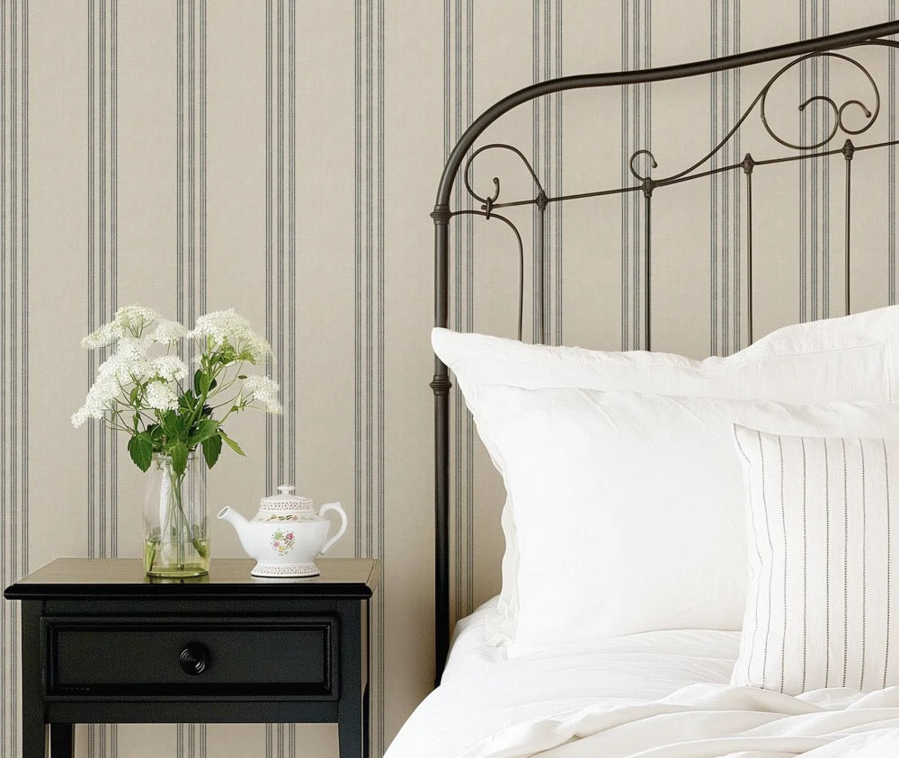 Navy and White Stripe Peel and Stick Wallpaper - Modern Neutral Minimal Removable Wallpaper