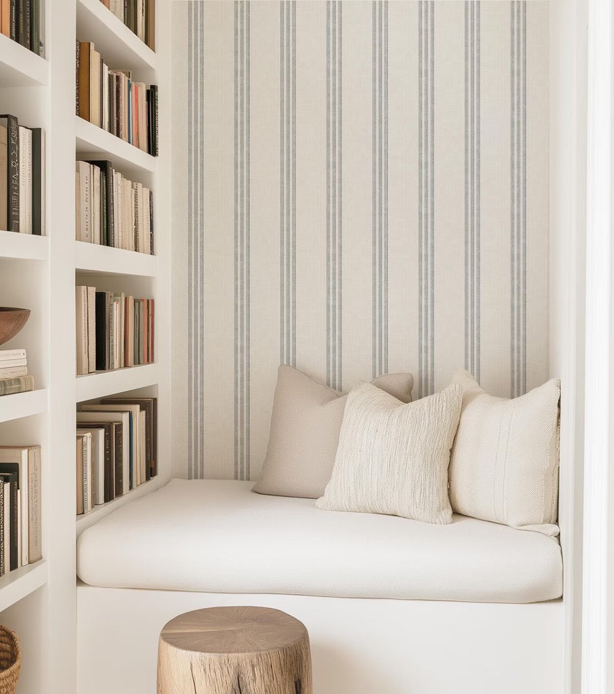 Navy and White Stripe Peel and Stick Wallpaper - Modern Neutral Minimal Removable Wallpaper