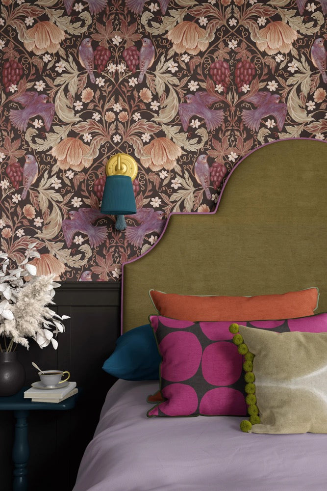 William Morris Peel and Stick Wallpaper: Plum Moody Botanical Inspired by English Cottage and Farmhouse
