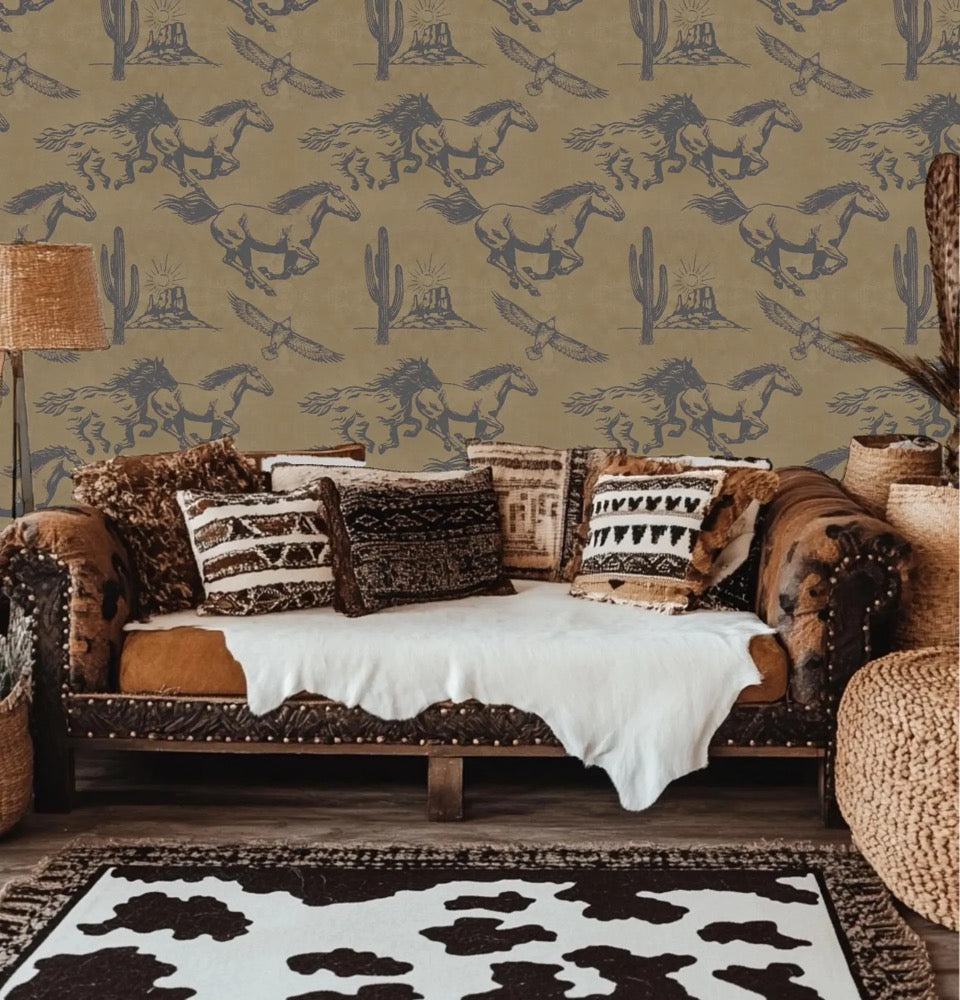 Western Cowboy Horse Wallpaper - Peel and Stick Self-adhesive Wallpaper for Accent Wall and Boys Room