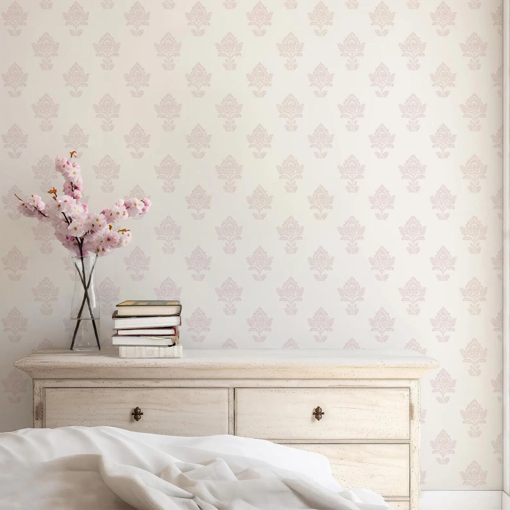 Pink Floral Peel and Stick Wallpaper: French Country Chinoiserie Style