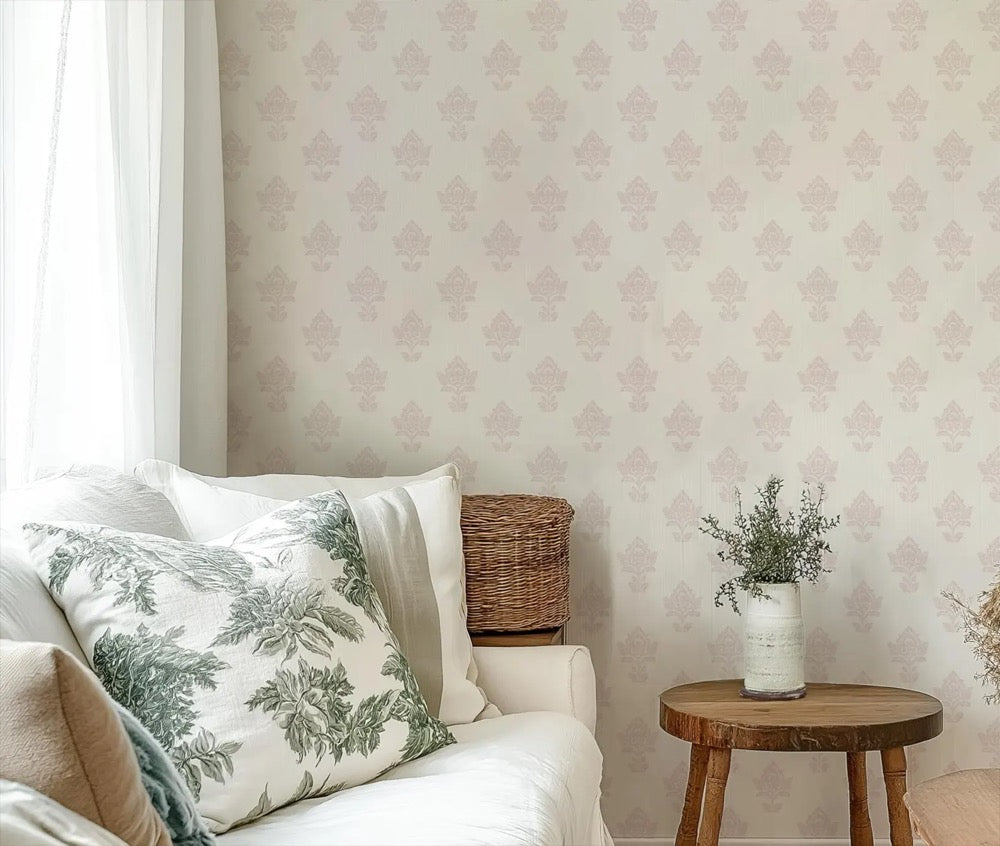 Pink Floral Peel and Stick Wallpaper: French Country Chinoiserie Style