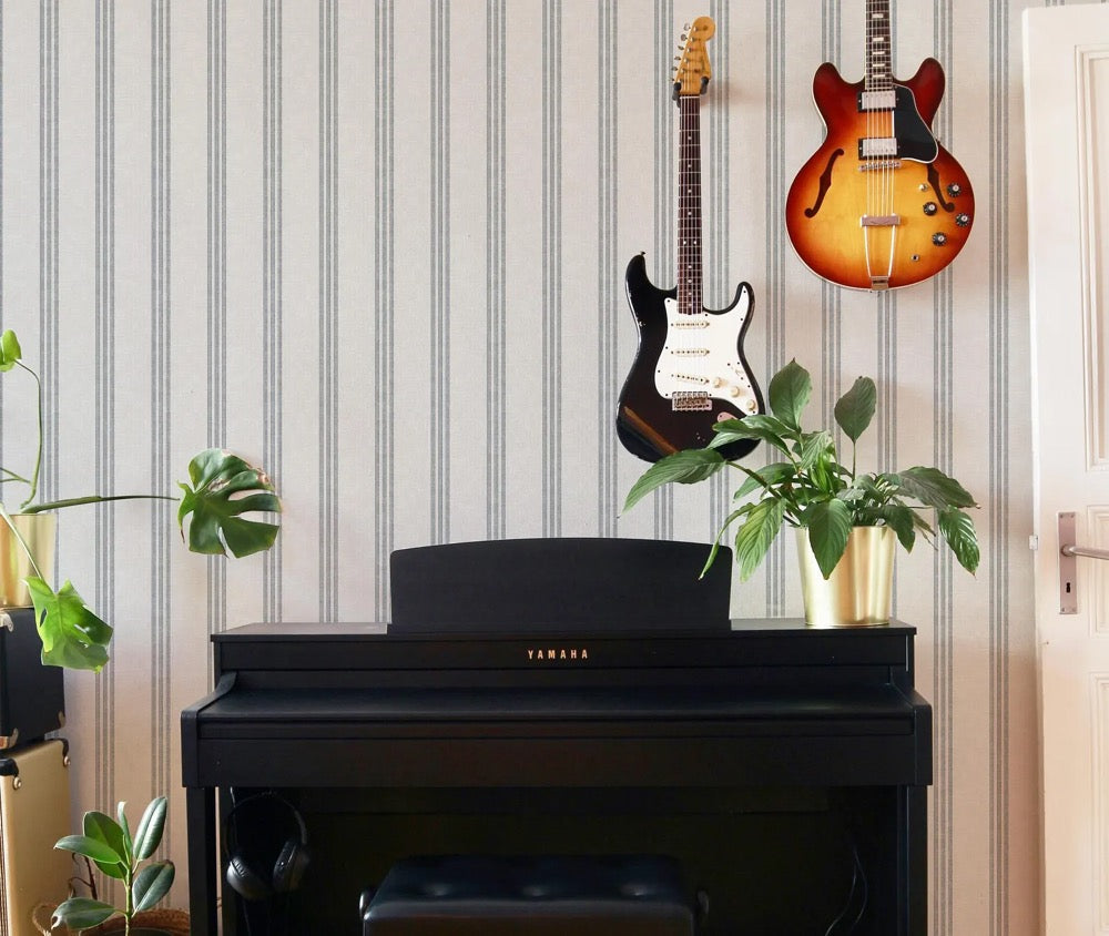 Navy and White Stripe Peel and Stick Wallpaper - Modern Neutral Minimal Removable Wallpaper